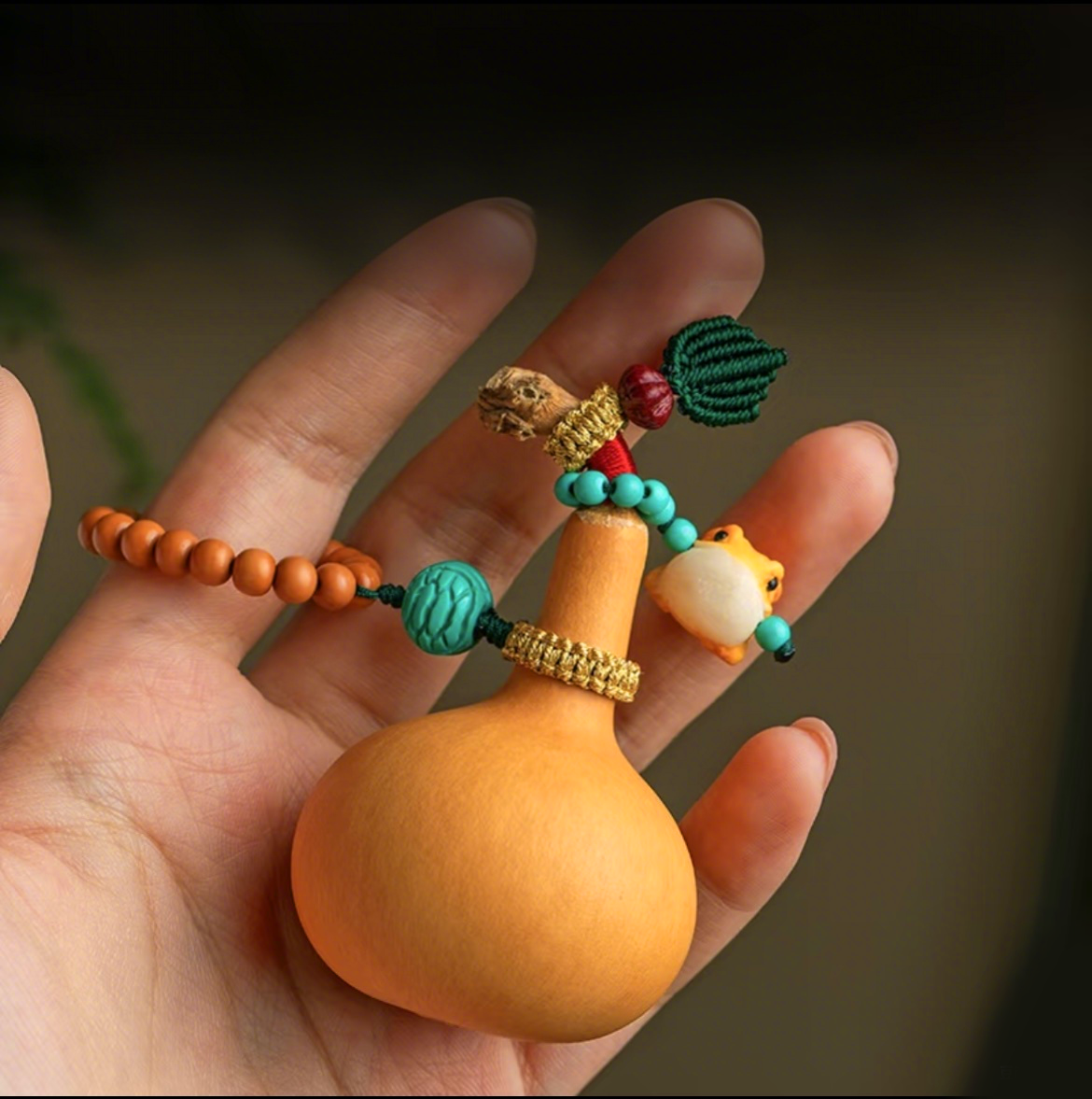 Hand - crafted Natural Gourd Hand - Twist with Phoenix Eye Bodhi Beads